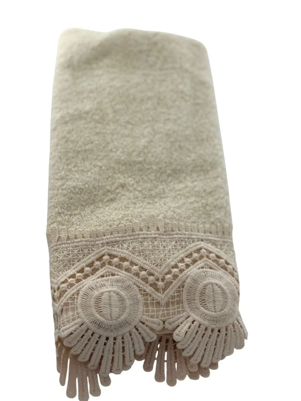 Zahari Home 3 Piece Fancy Display towels Lace Border Office White Cream Colored